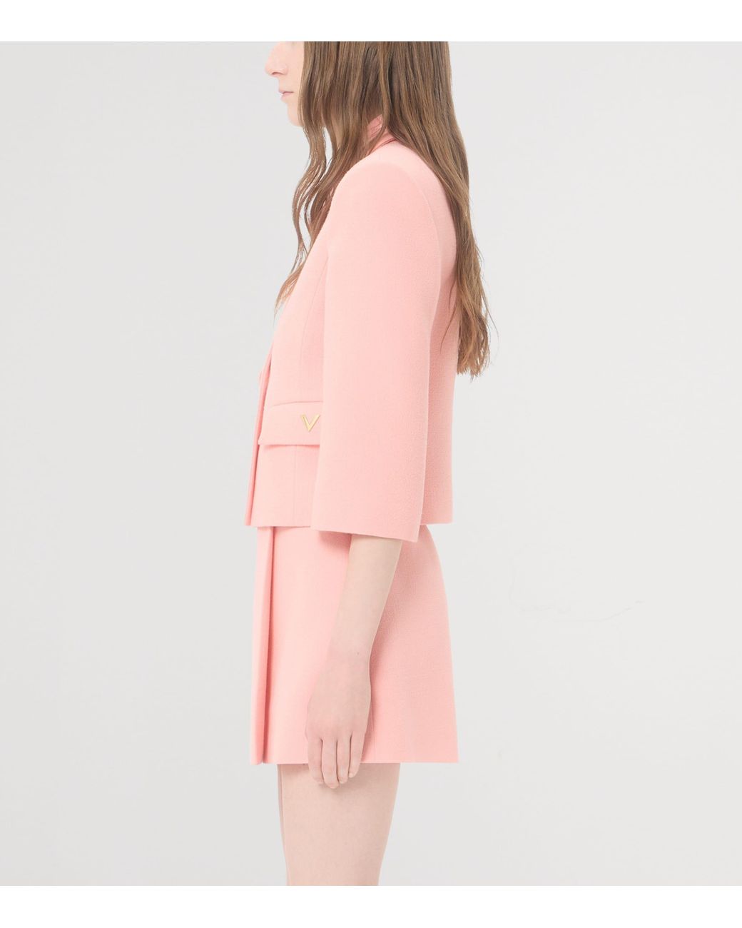 Valentino Pink Wool Crepe Cropped Blazer