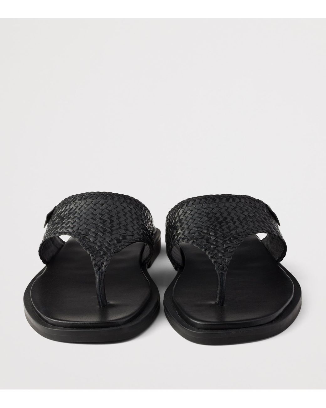 Prada Black Leather Woven Flip Flops for men