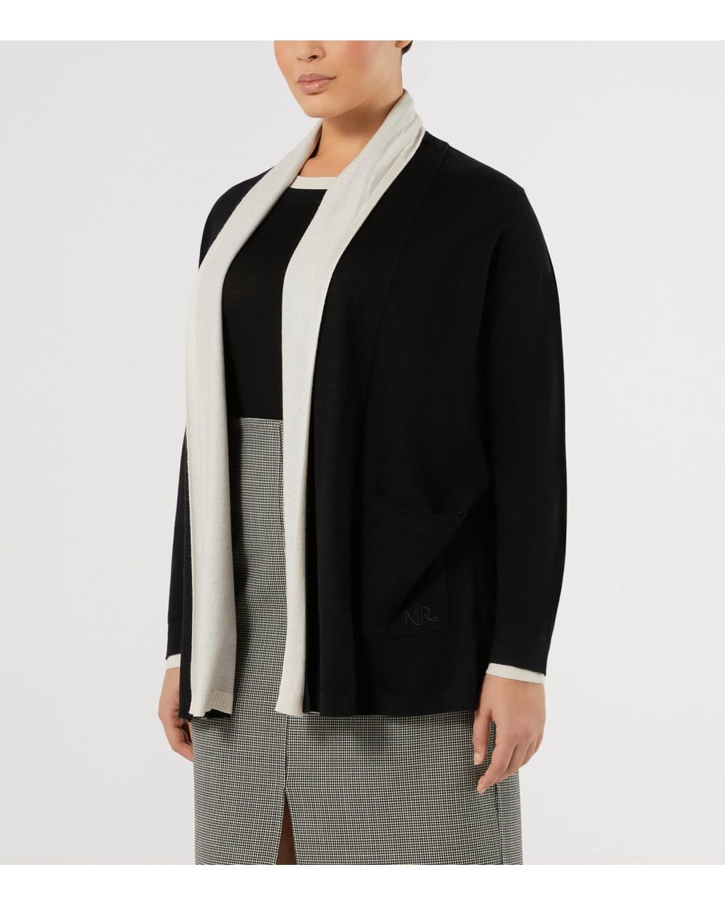 Marina Rinaldi Black Wool-Silk Waterfall Cardigan
