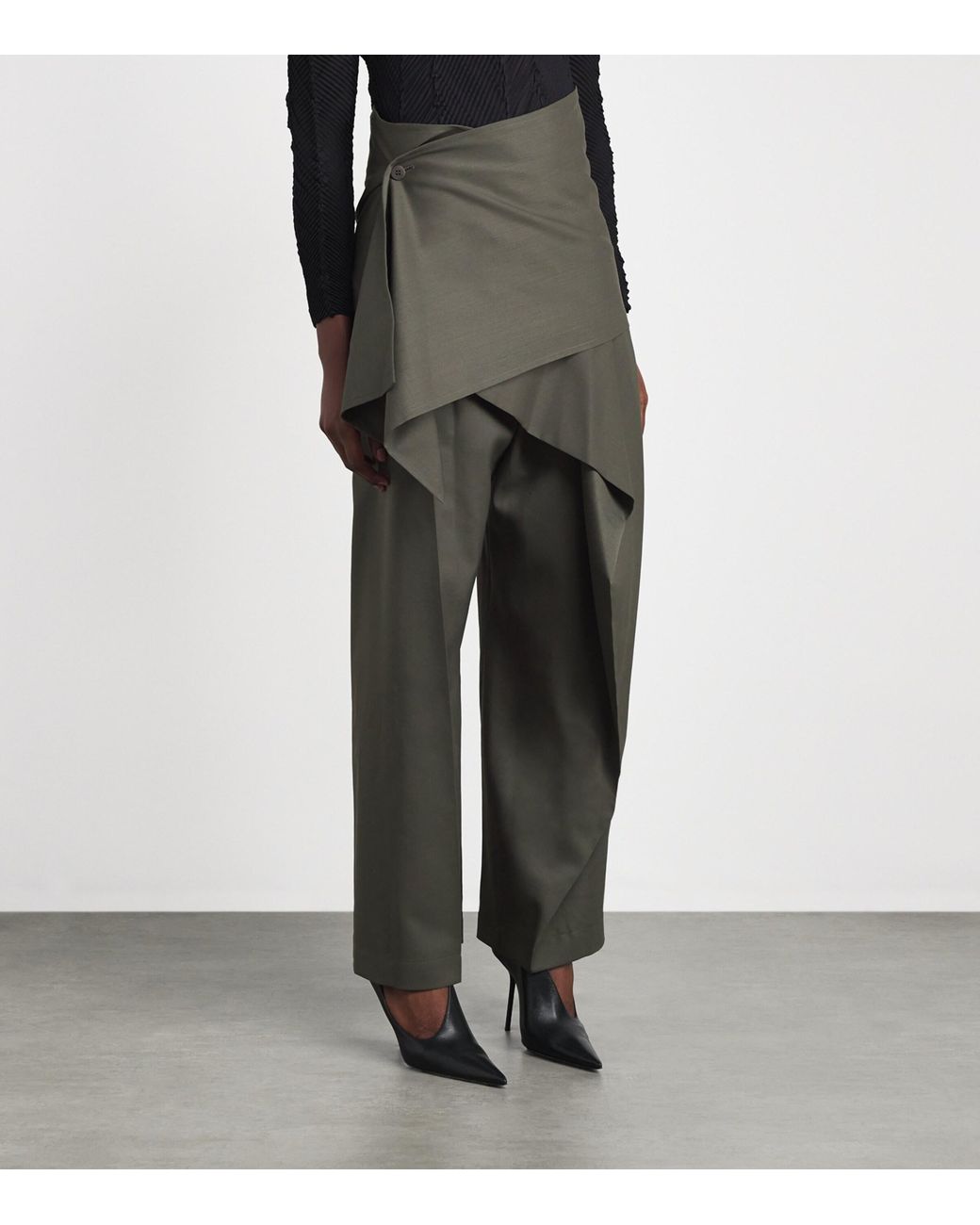 Issey Miyake Gray Wool-Blend Lustrous Wrap Trousers