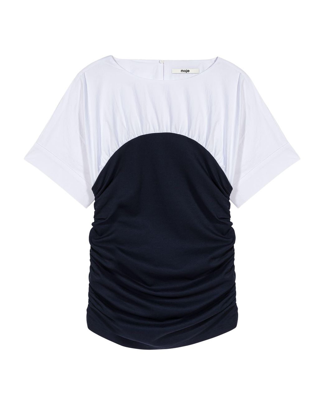 Maje Blue Cotton Gathered T-Shirt