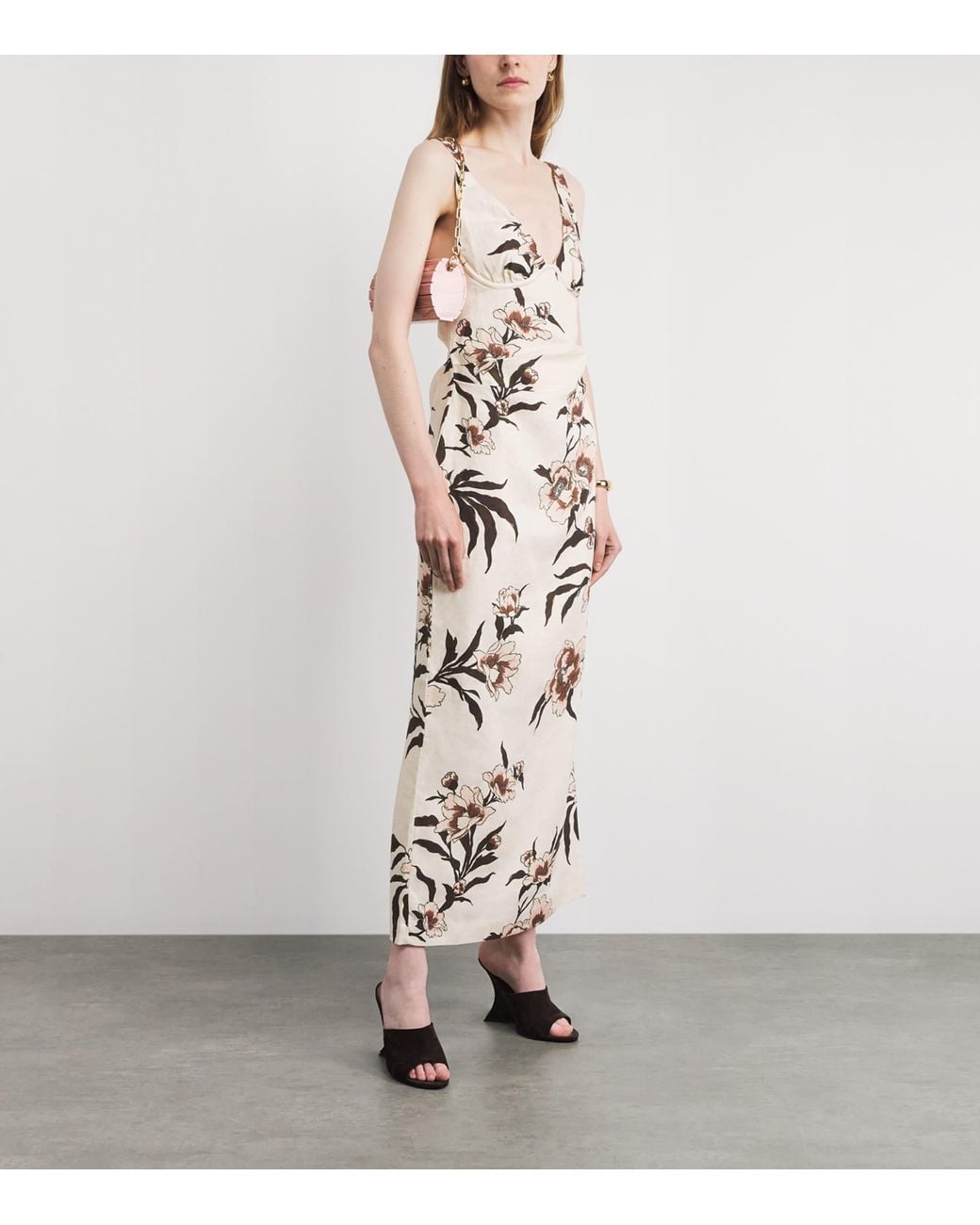Sir Metallic Linen Peony Balconette Maxi Dress