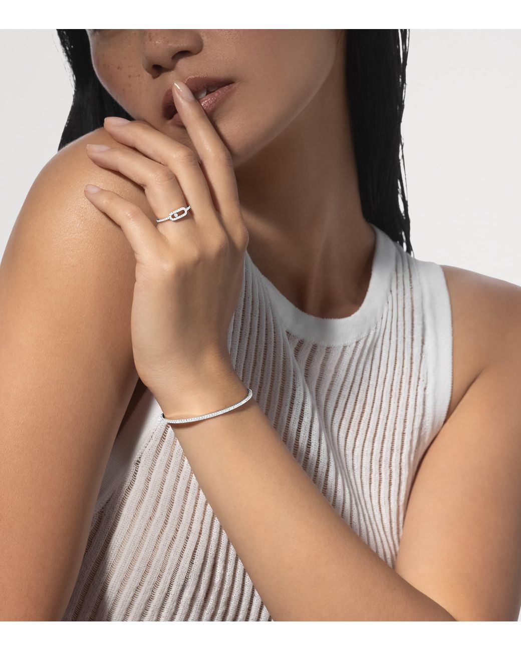 Messika White Skinny Classique And Diamond Bracelet