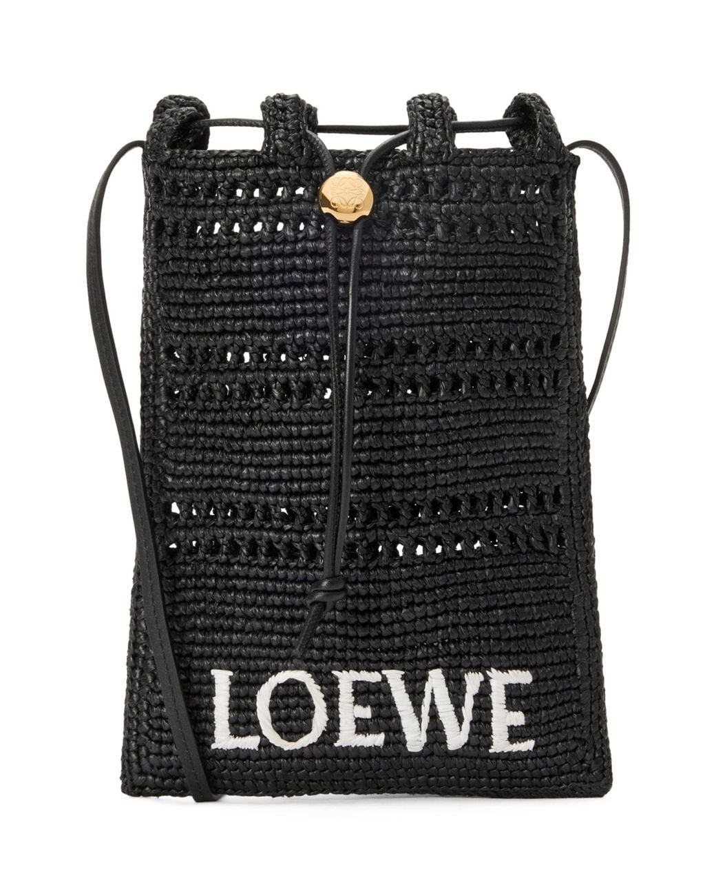 Loewe Black X Paula's Ibiza Raffia Drawstring Pocket Bag