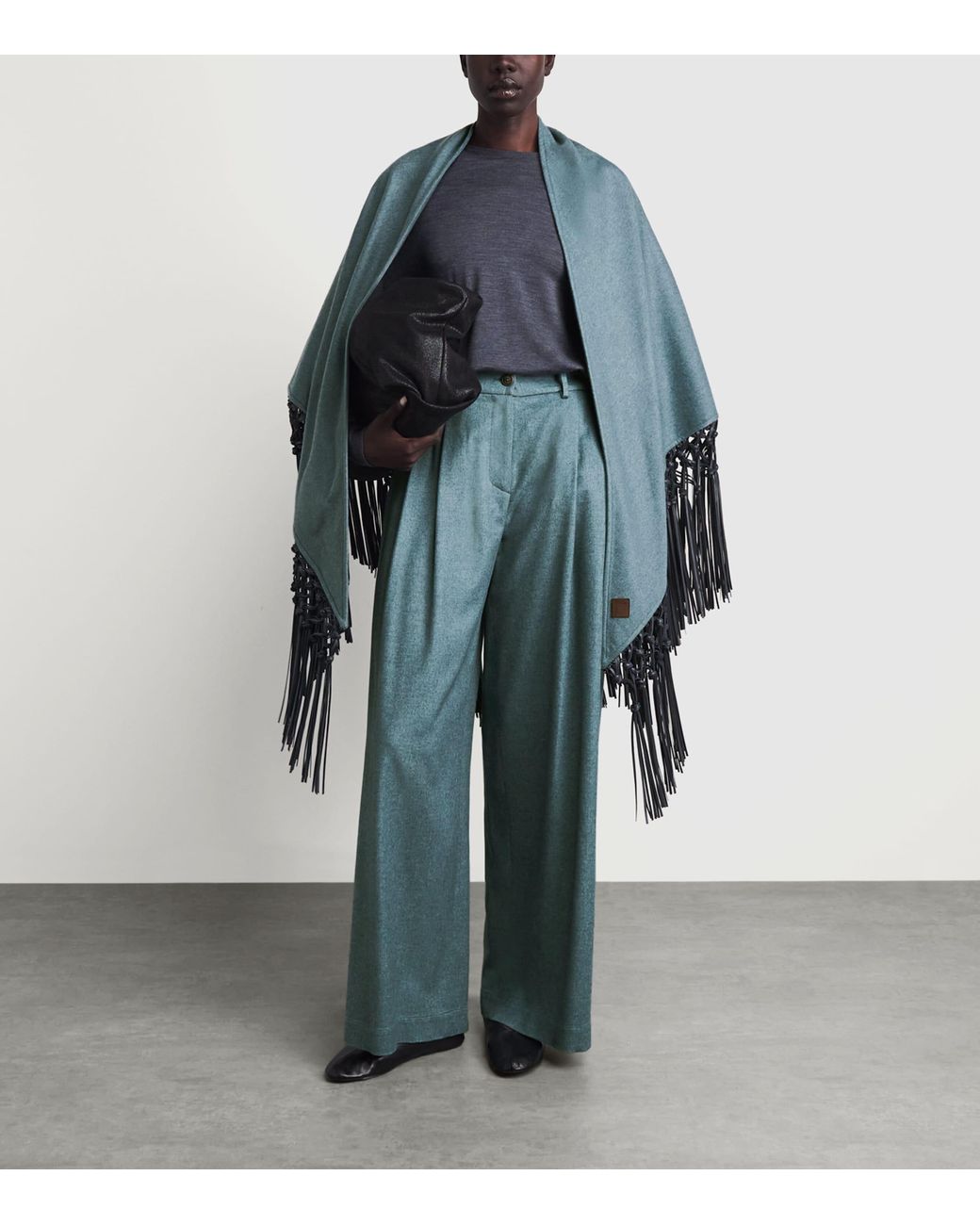 Colombo Blue Silk-Cashmere Wide-Leg Trousers