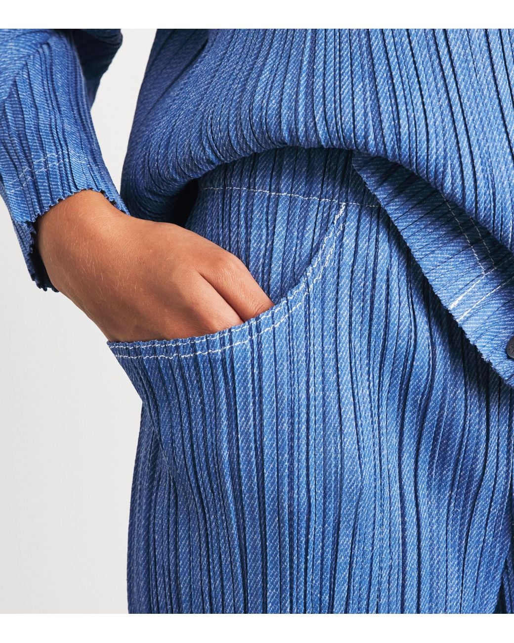 Pleats Please Issey Miyake Blue Cotton Denim Trousers