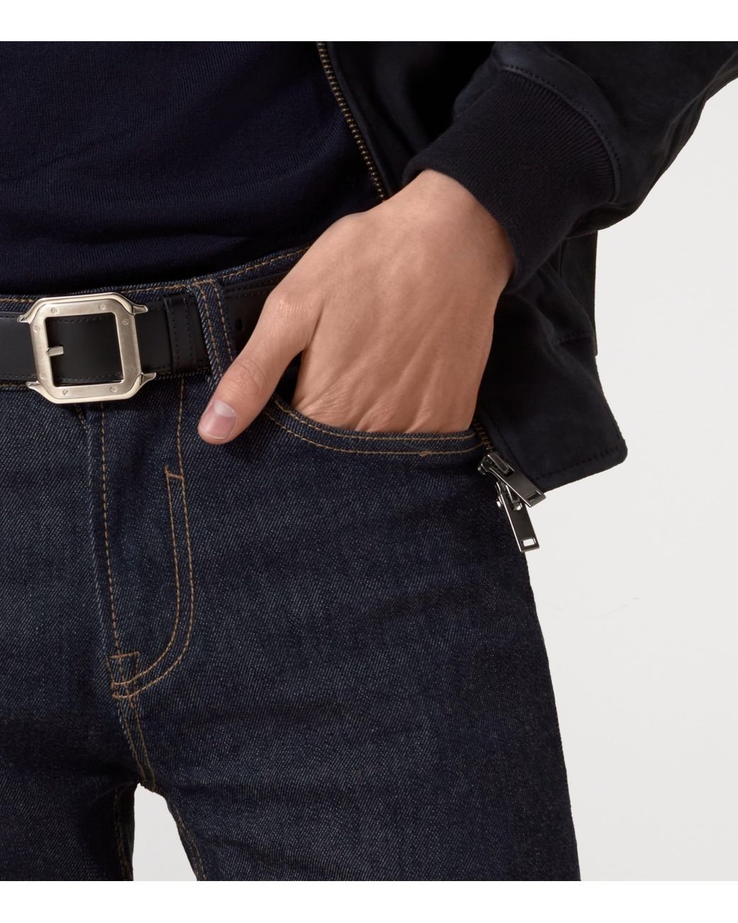 Cartier Black Leather Reversible Santos De Belt for men