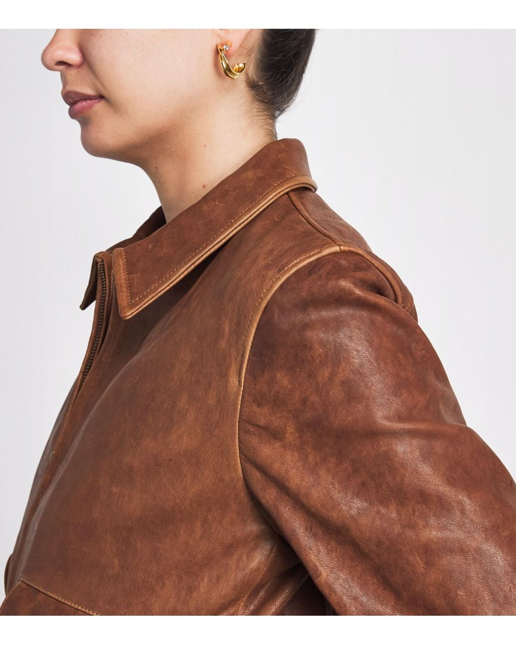 Re/done Brown Leather Quinn Bomber Jacket