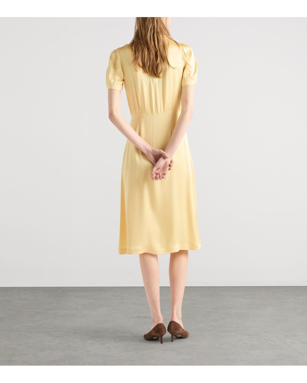 Prada Yellow Satin Crepe Midi Dress