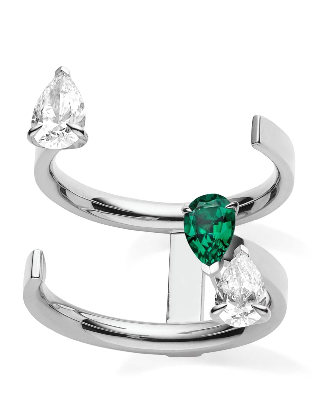 Repossi Metallic Diamond And Emerald Toi Et Moi Ring