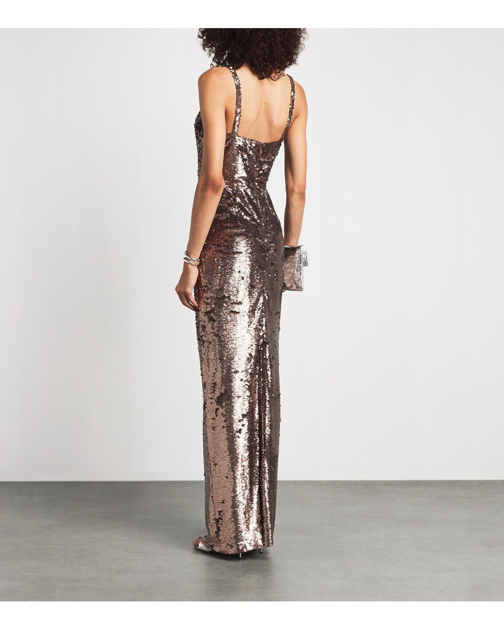 L'Agence Brown Sequinned Karma Maxi Dress