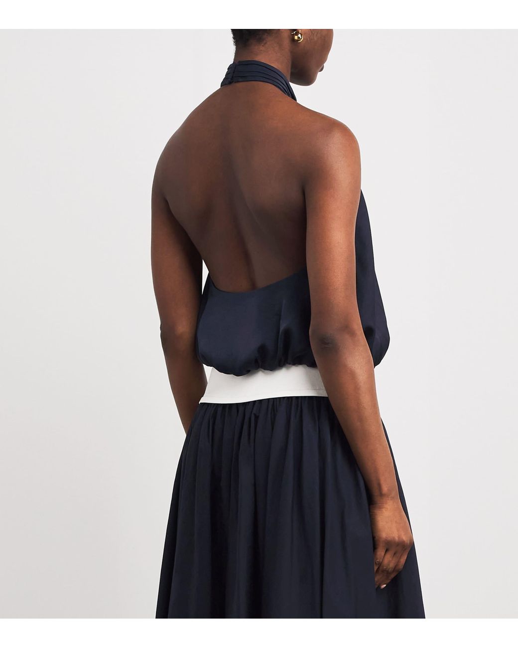 Claudie Pierlot Blue Satin Open-Back Blouse