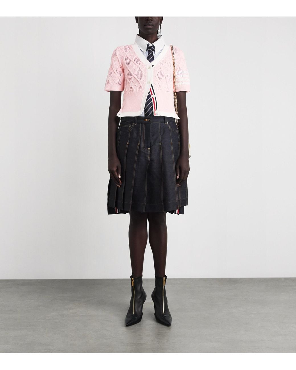 Thom Browne Pink Argyle Pointelle Knit Cardigan