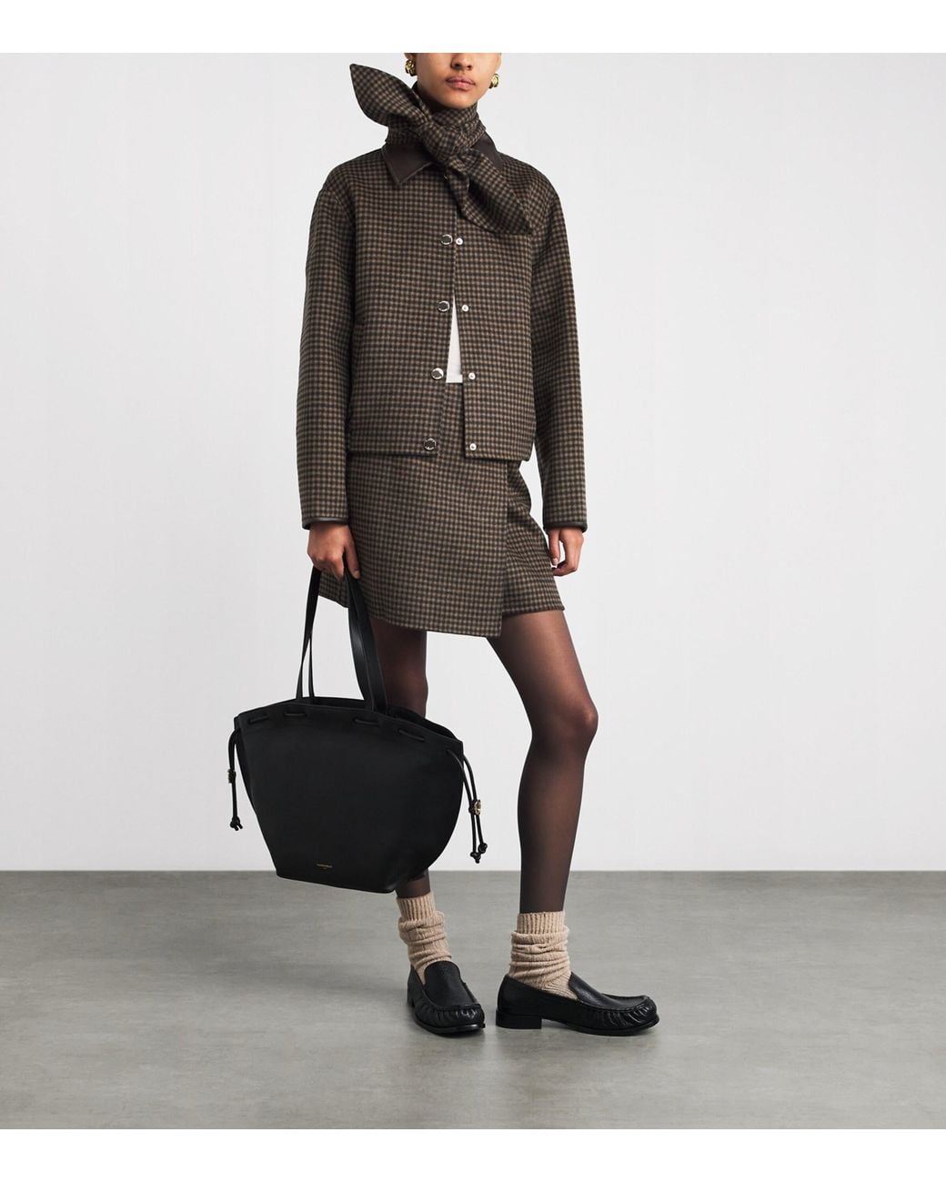 Claudie Pierlot Brown Wool-Blend Check Blouson Jacket
