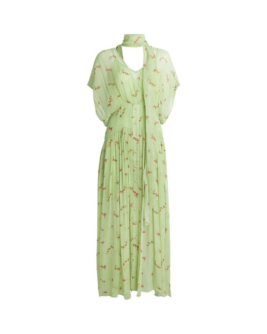 Ganni Green Organic Silk Floral Midi Dress