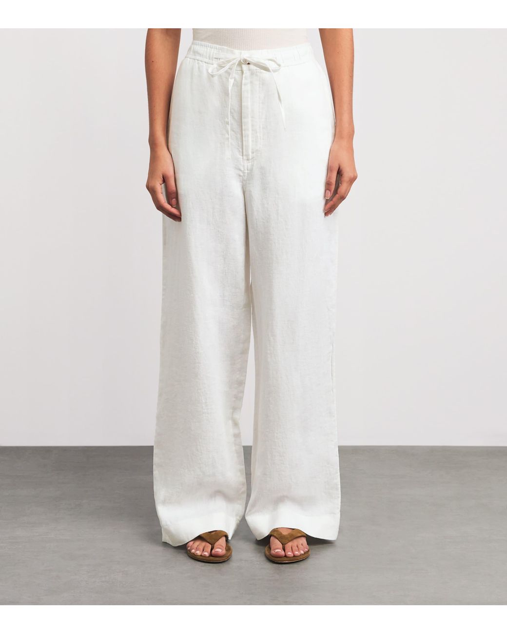 Polo Ralph Lauren White Linen Wide-Leg Trousers
