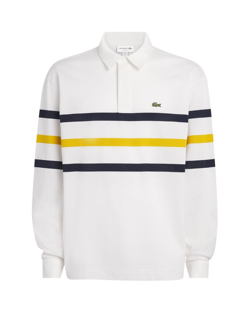 Lacoste White Cotton Stripe Rugby Polo Shirt for men
