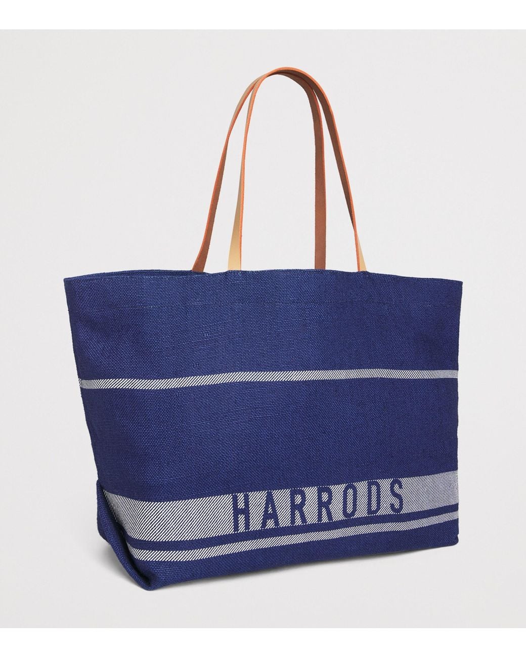Harrods Blue Jute Stripe Shopper Bag
