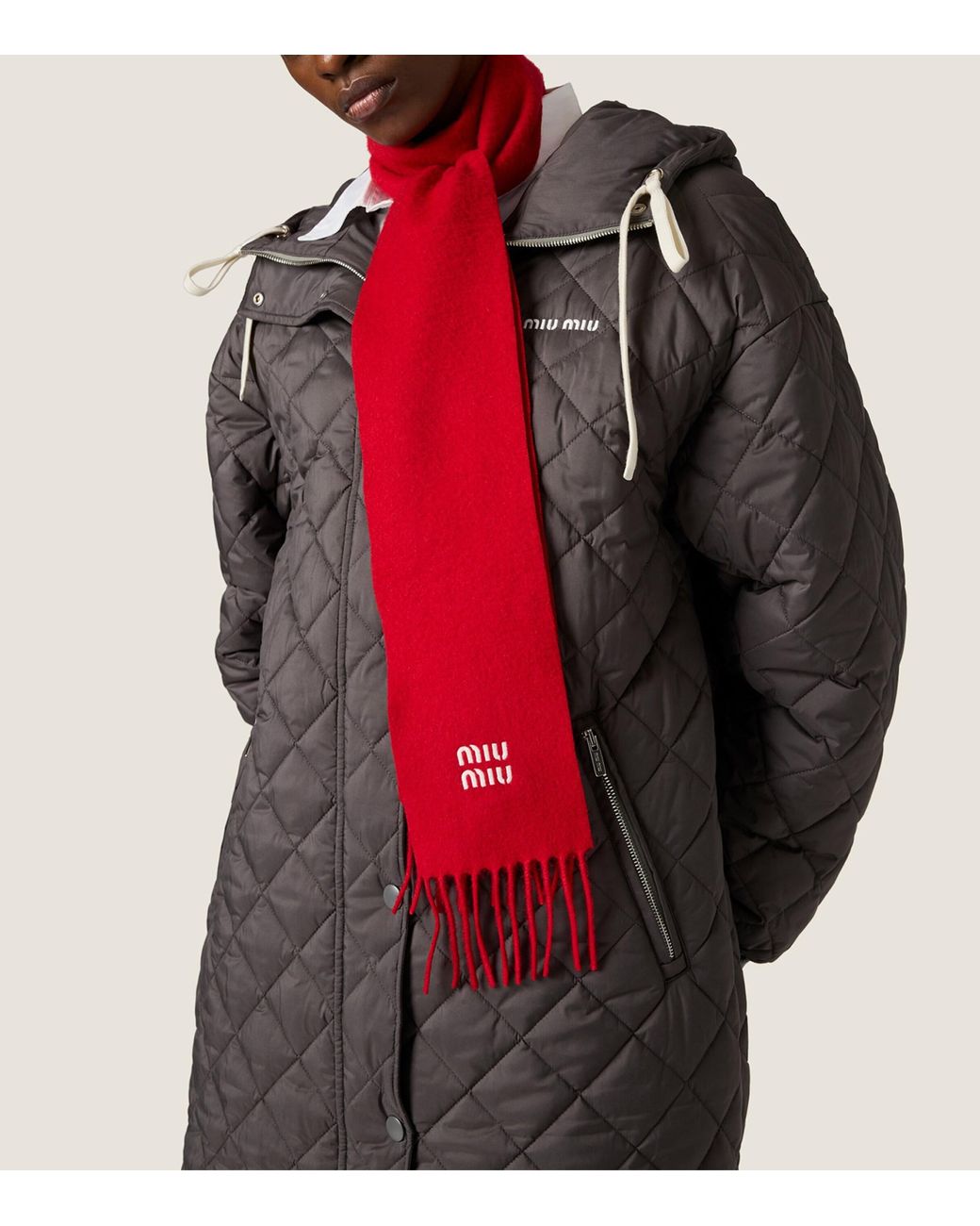Miu Miu Gray Technical Ponge Down Quilted Coat