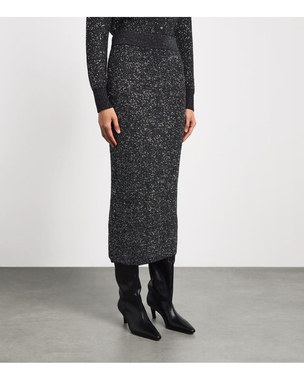 Toccin Gray Knitted Sequin Alisha Midi Skirt