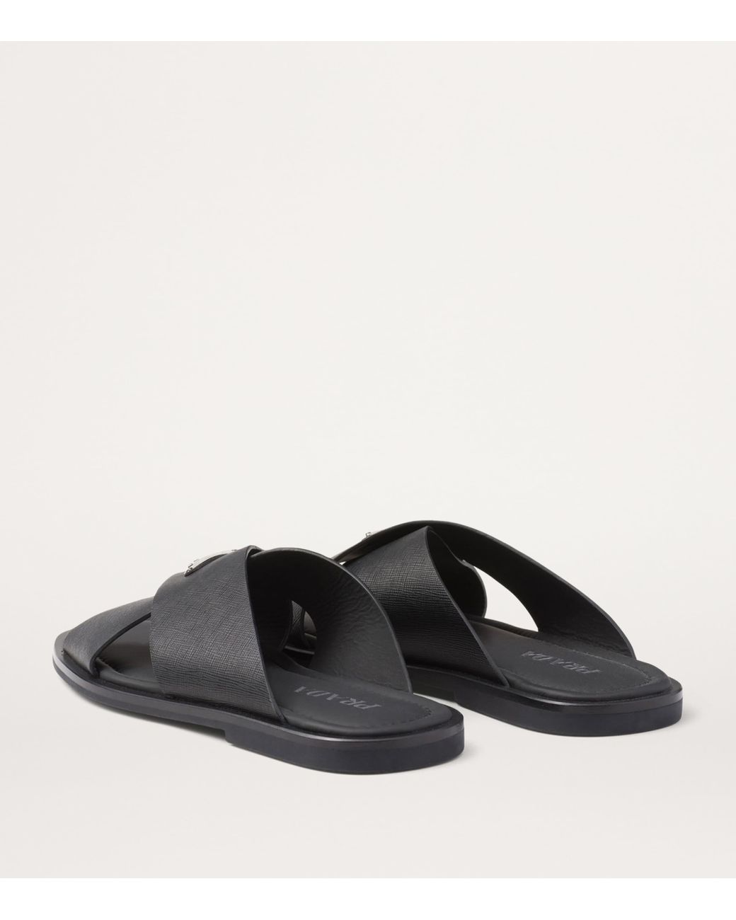 Prada Black Saffiano Leather Crossover Sandals for men