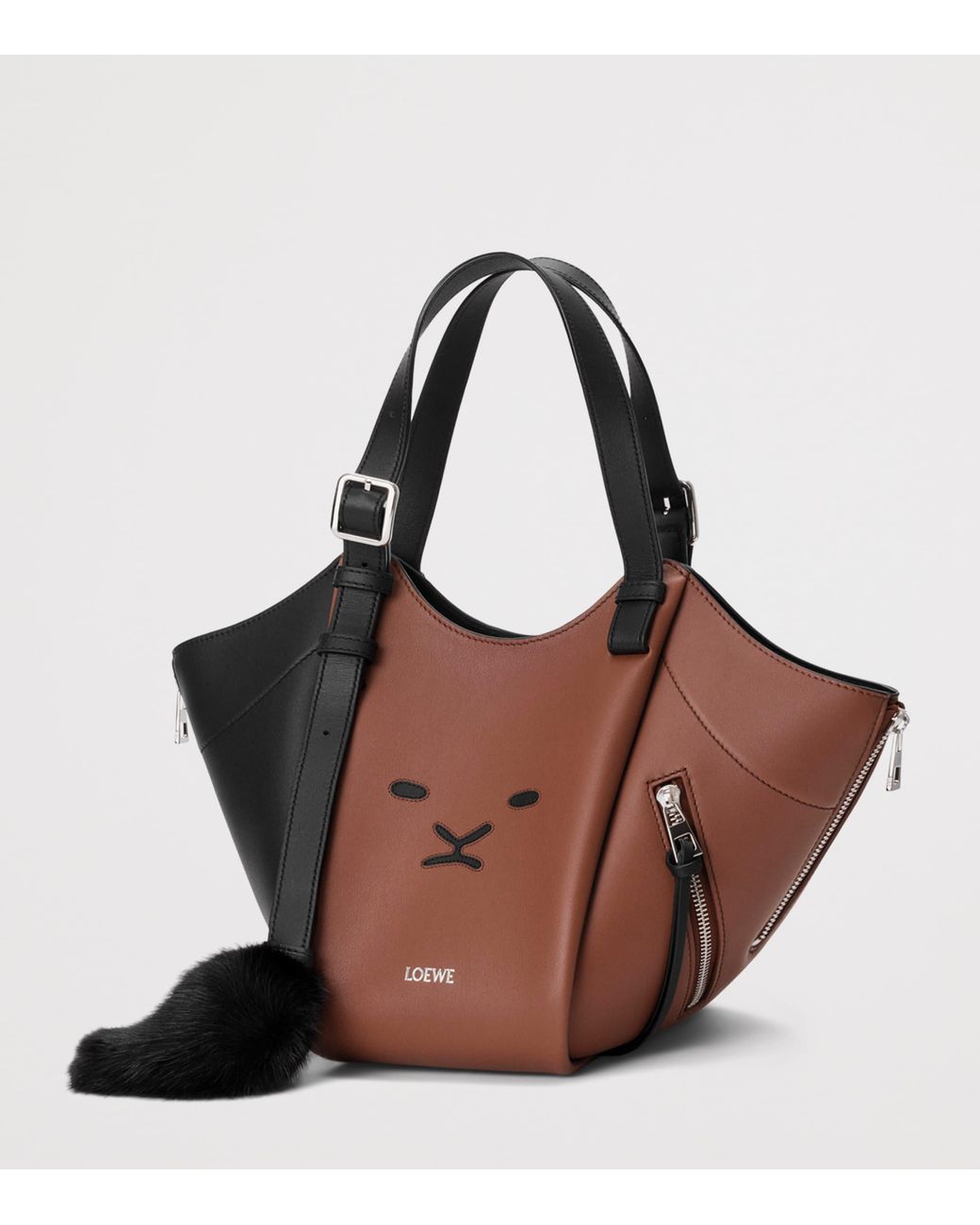 Loewe Brown Lion Intarsio Hammock Flip Tote Bag