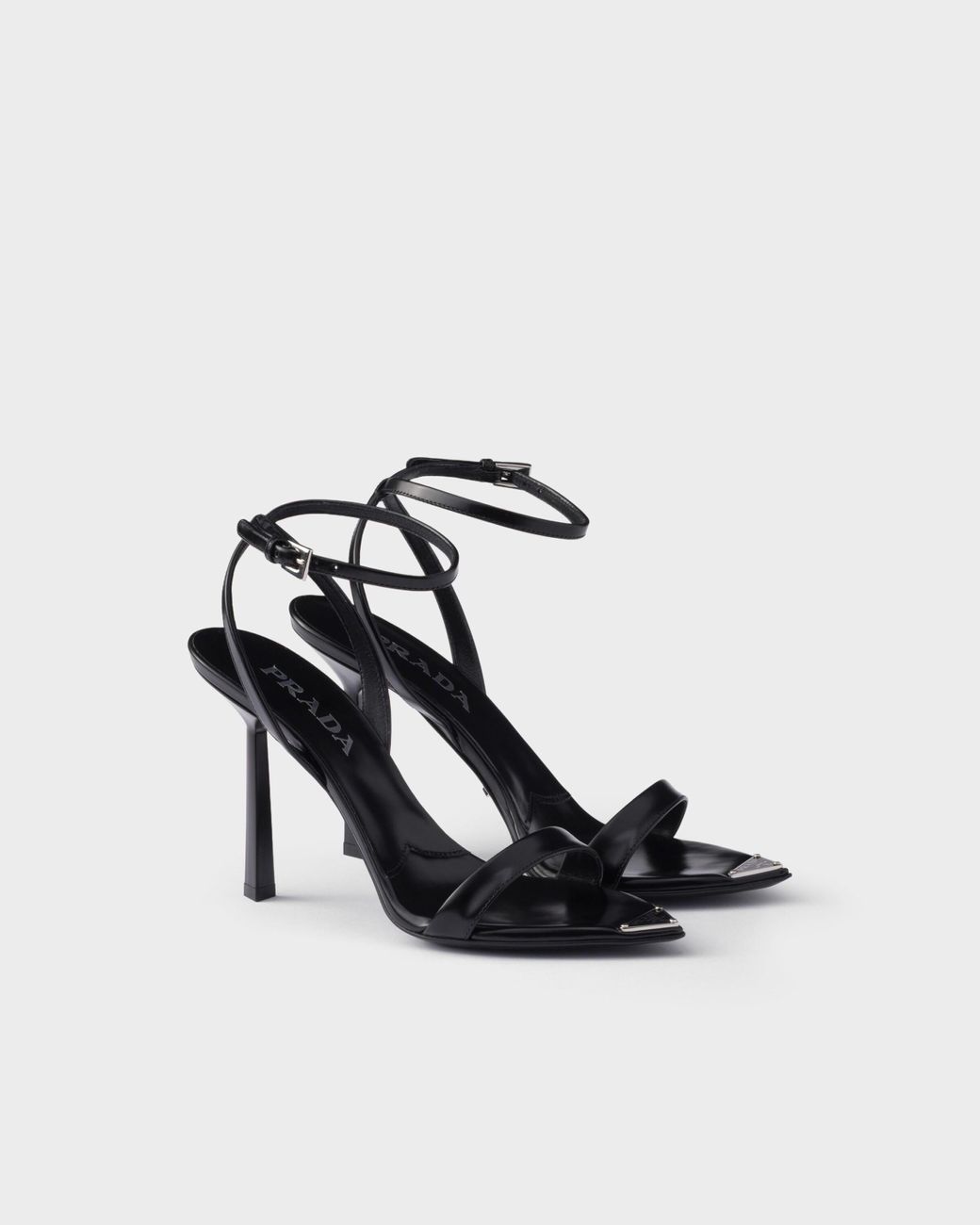 Prada Black Brushed Leather Heeled Sandals