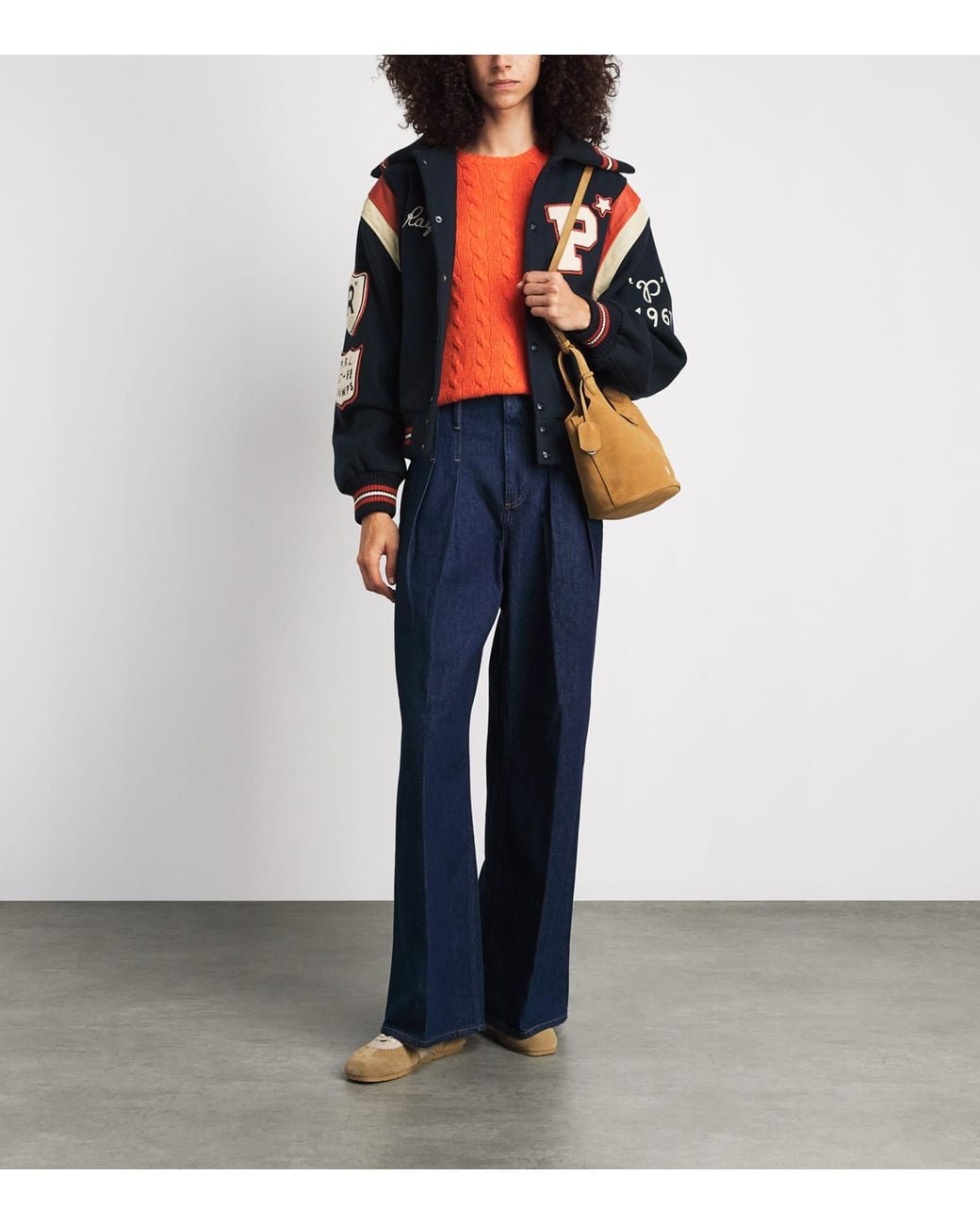 Polo Ralph Lauren Blue Wool-Blend Patchwork Bomber Jacket