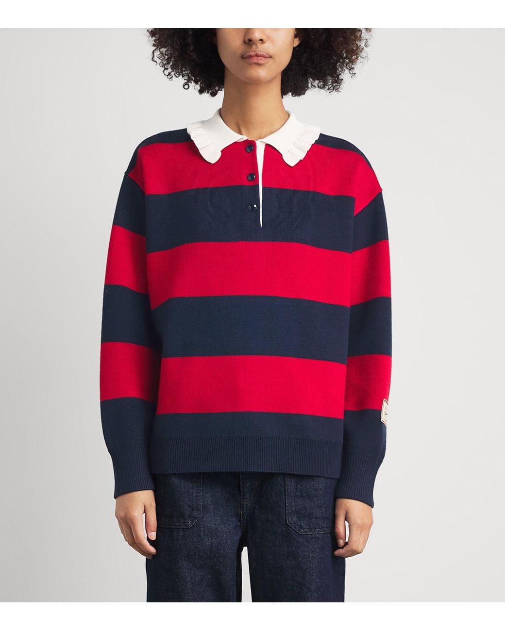 Claudie Pierlot Red Wool-Blend Stripe Polo Sweater
