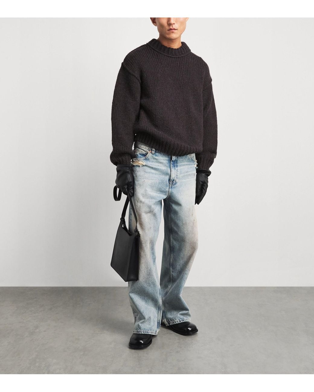 Our Legacy Black Merino Wool-Alpaca Mock Roundneck Sweater for men