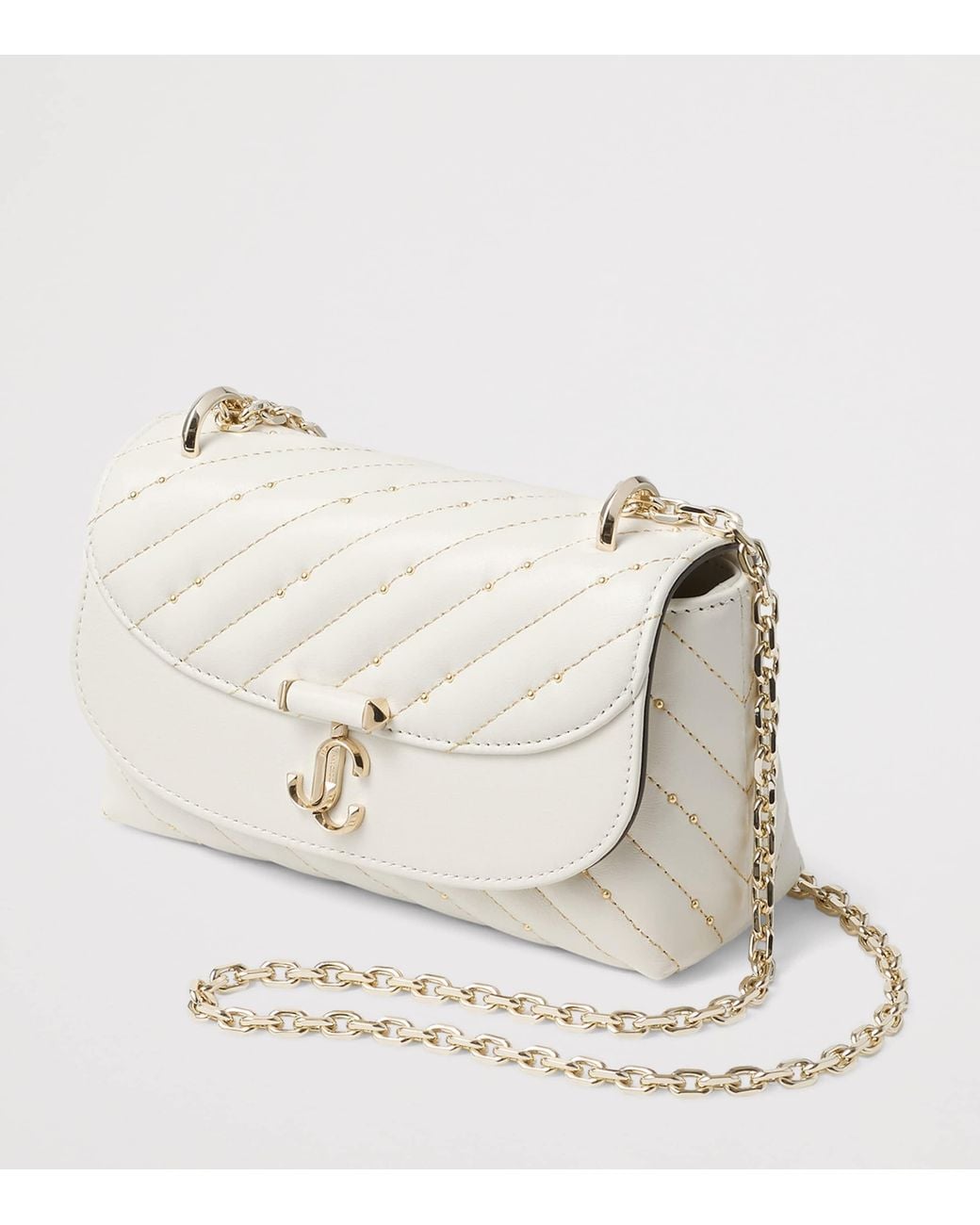 Jimmy Choo White Curve Small Biker Leather Quilted Cross-Body Bag
