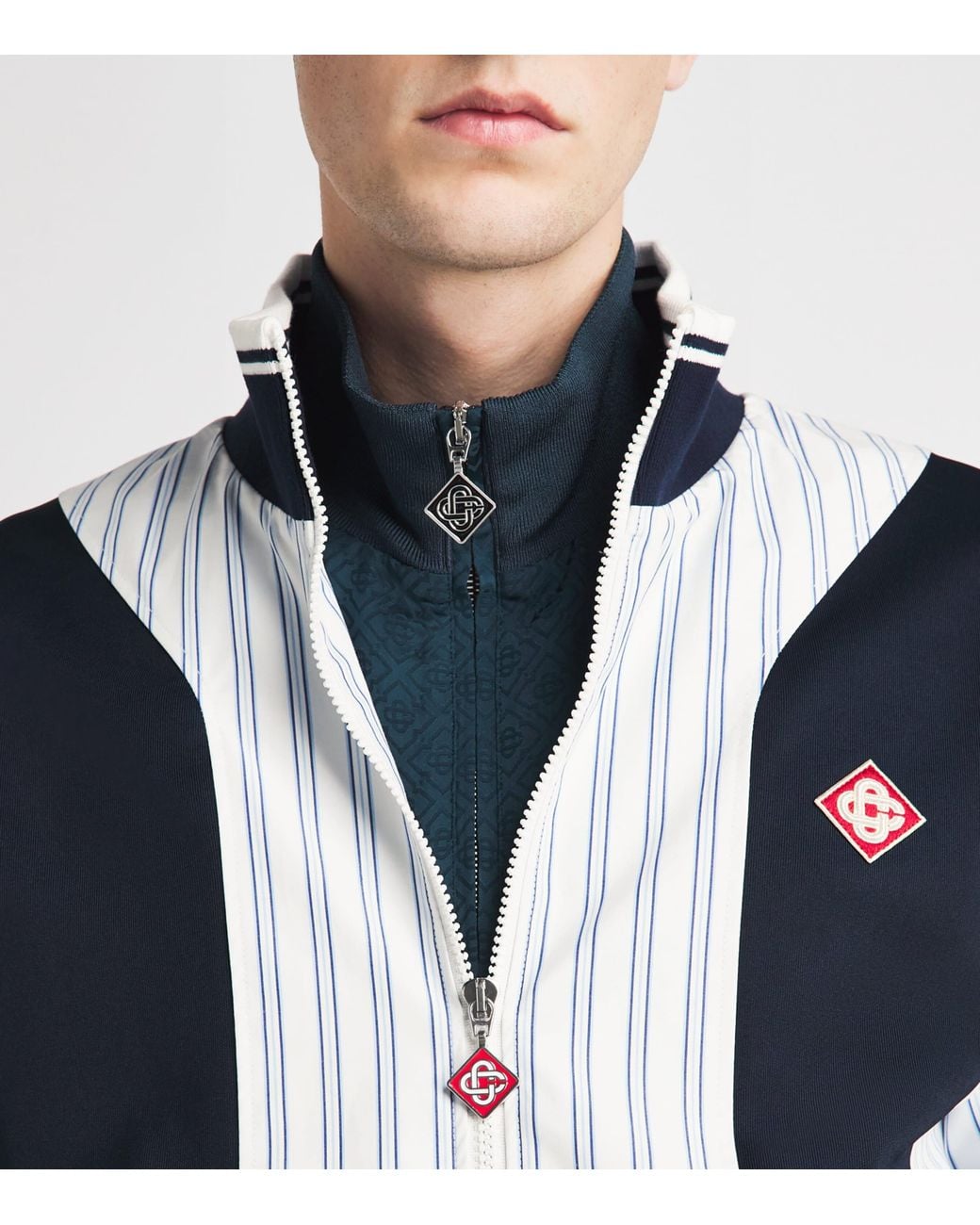Casablanca Blue Cotton Pinstripe Panelled Track Jacket for men