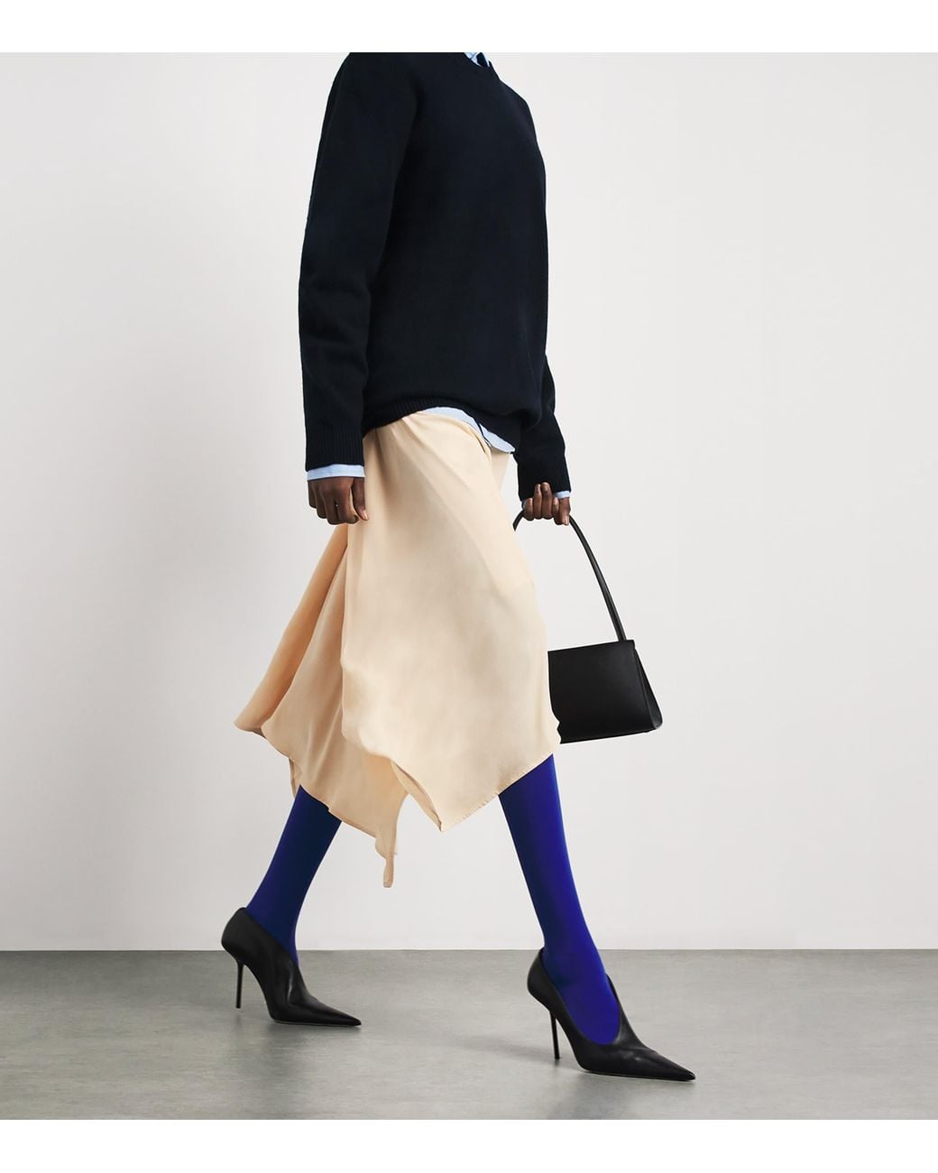 AMI Natural Cotton-Linen Godet Midi Skirt