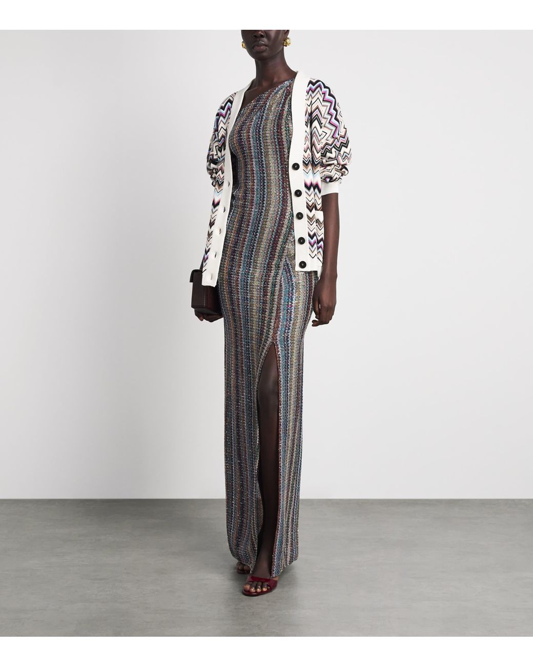Missoni Gray Stripe One-Shoulder Maxi Dress