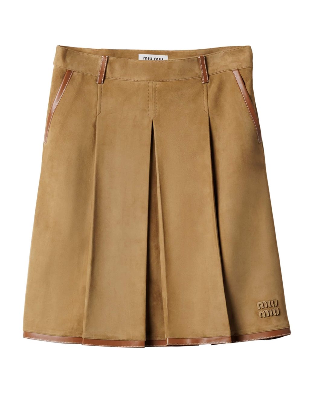 Miu Miu Natural Suede Pleated Midi Skirt