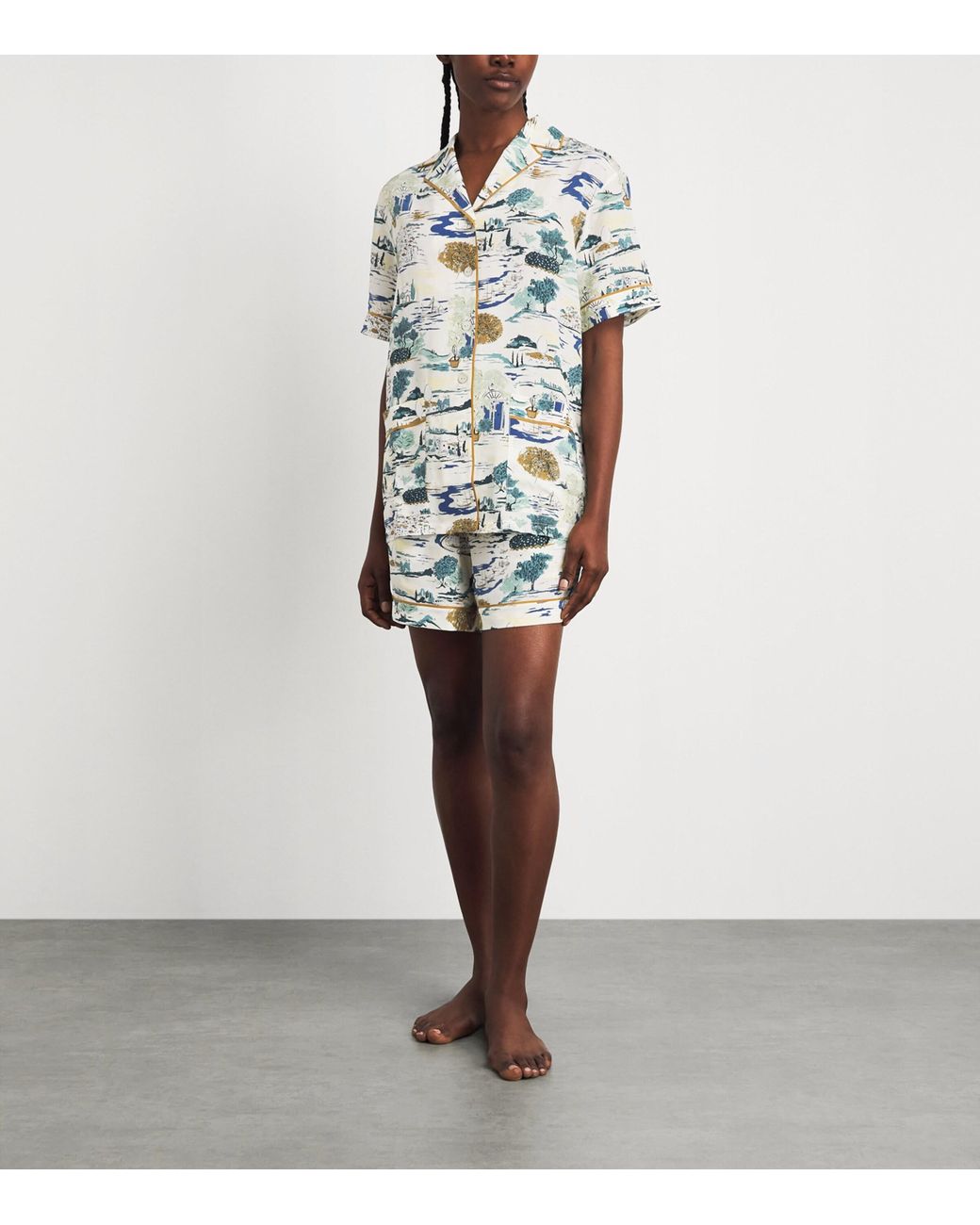 Olivia Von Halle Blue Silk Ingo Landscapes Pyjama Set