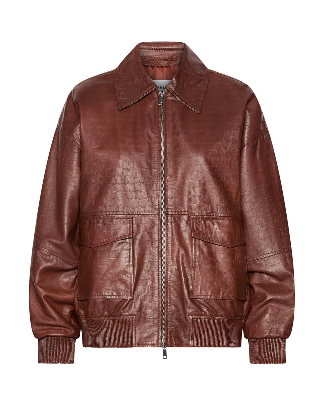 Marella Brown Croc-Embossed Leather Bomber Jacket