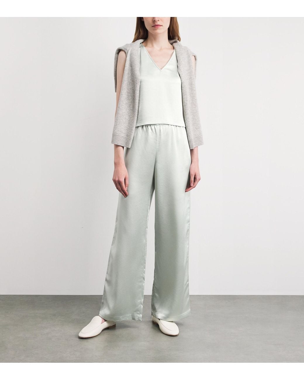 Leset Gray Satin Barb Bias Trousers