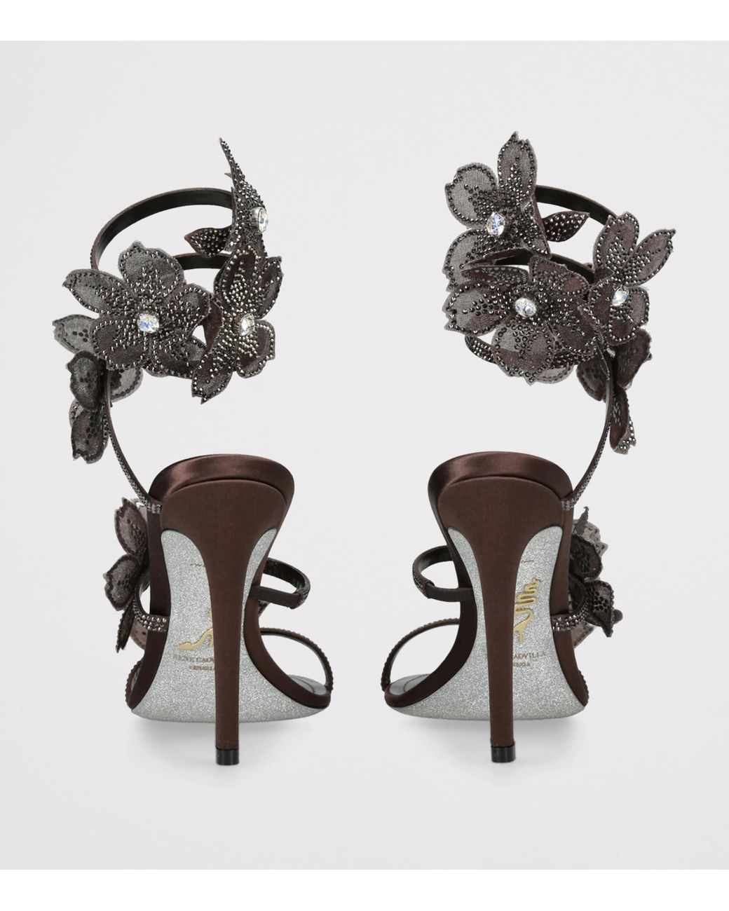 Rene Caovilla Black Satin Floral Cleo Sandals 105