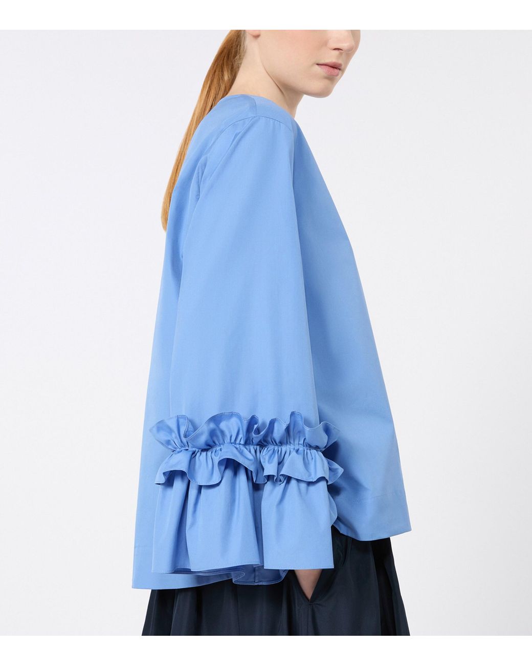 Max Mara Blue Ruffle-Trim Blouse