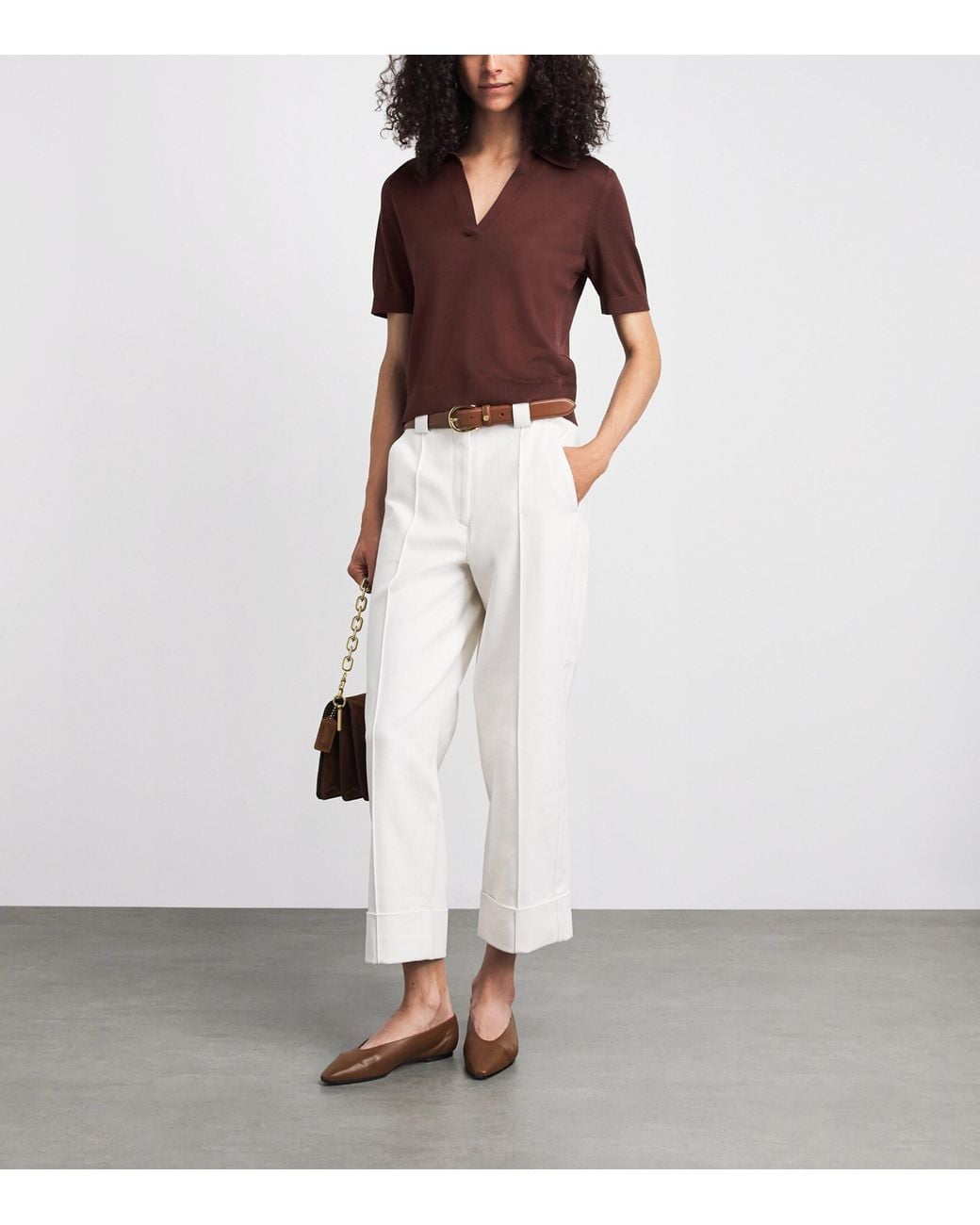 ME+EM Brown Silk Polo Shirt