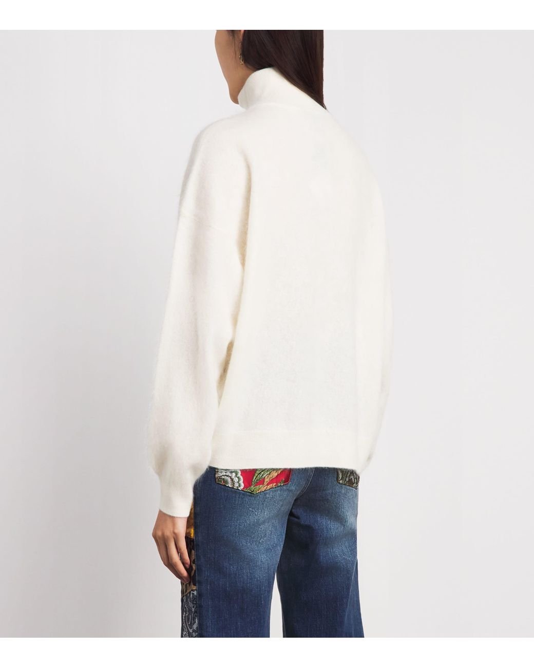 Alice + Olivia White Stretch-Cashmere Quarter-Zip Sweater