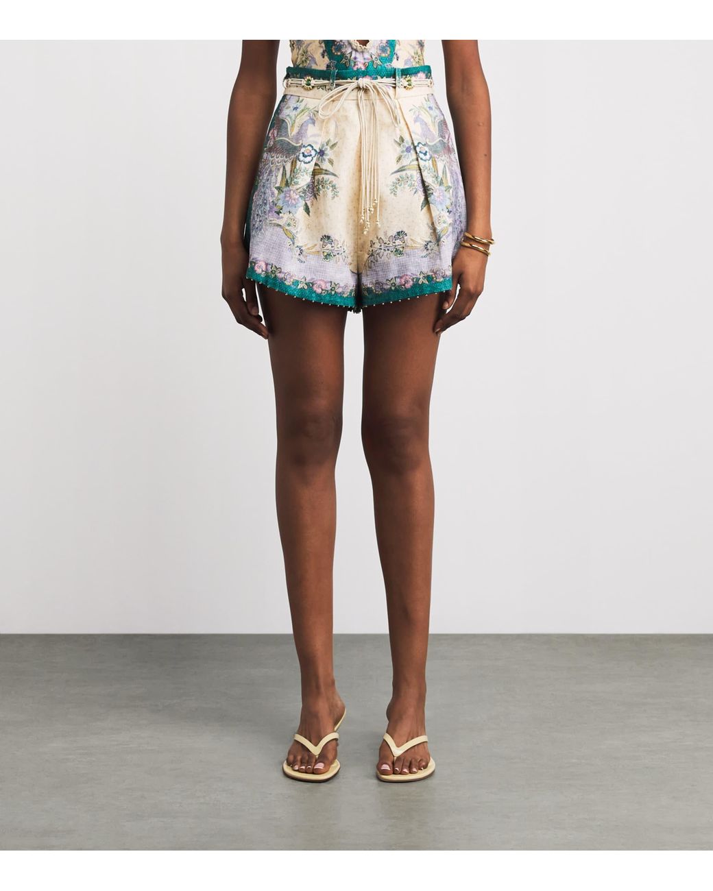 Zimmermann Natural Linen Printed Indra Tuck Shorts