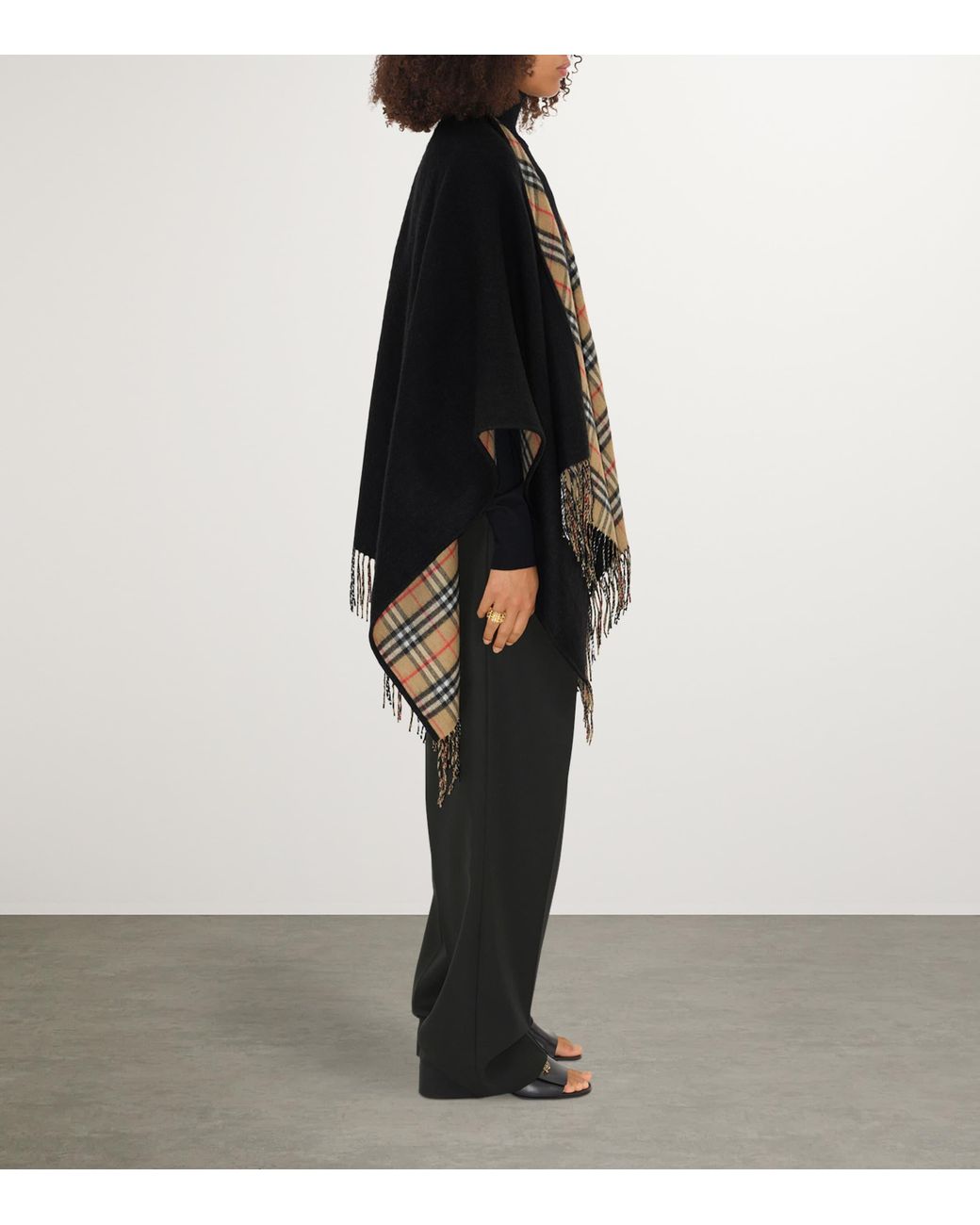 Burberry Black Wool Reversible Check Cape
