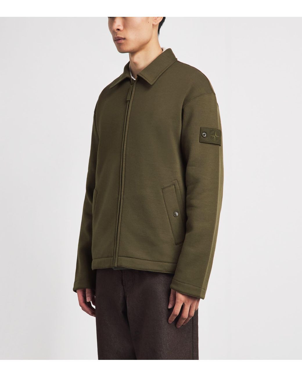 Stone Island Green Ghost Piece Wool-Cotton Zip-Up Cardigan for men