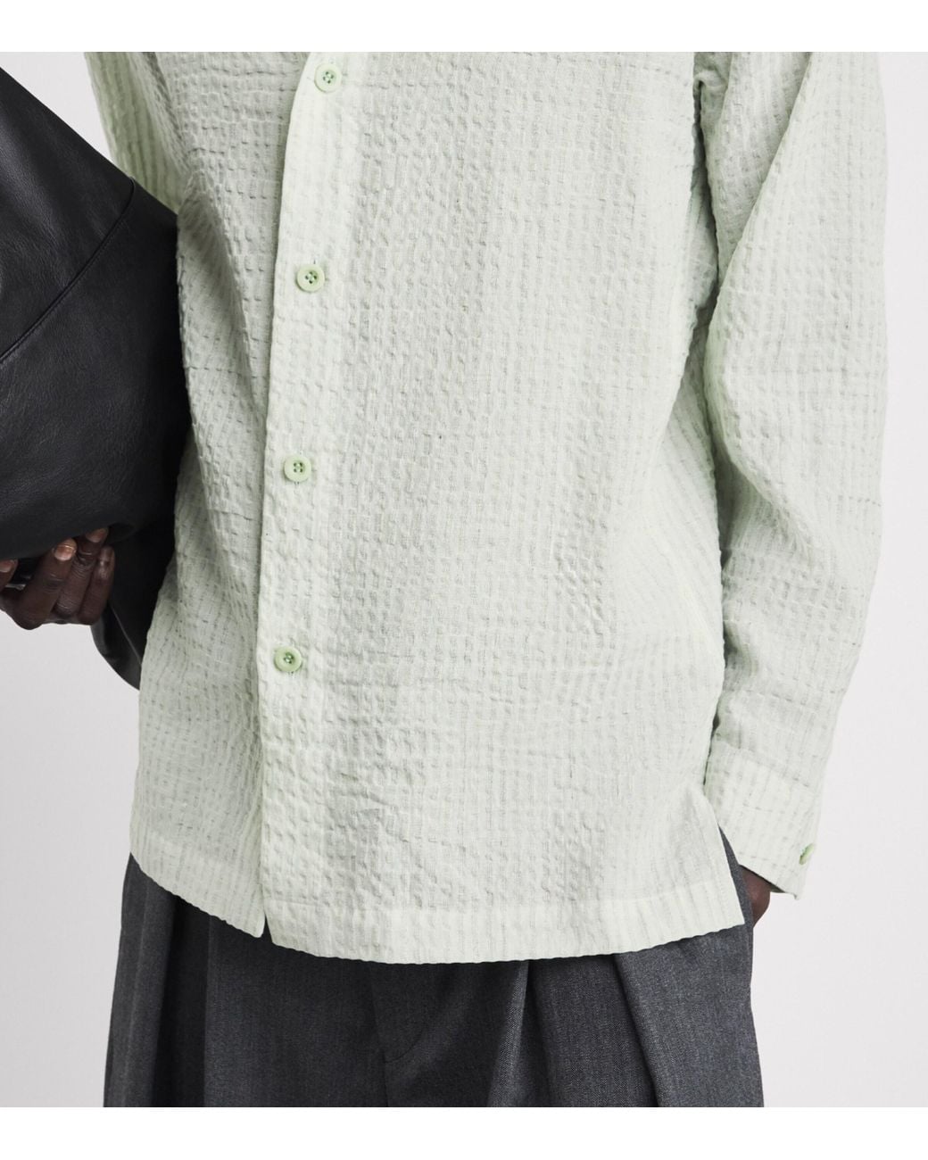 IM MEN White Cotton-Linen Stripe Shrink Shirt for men