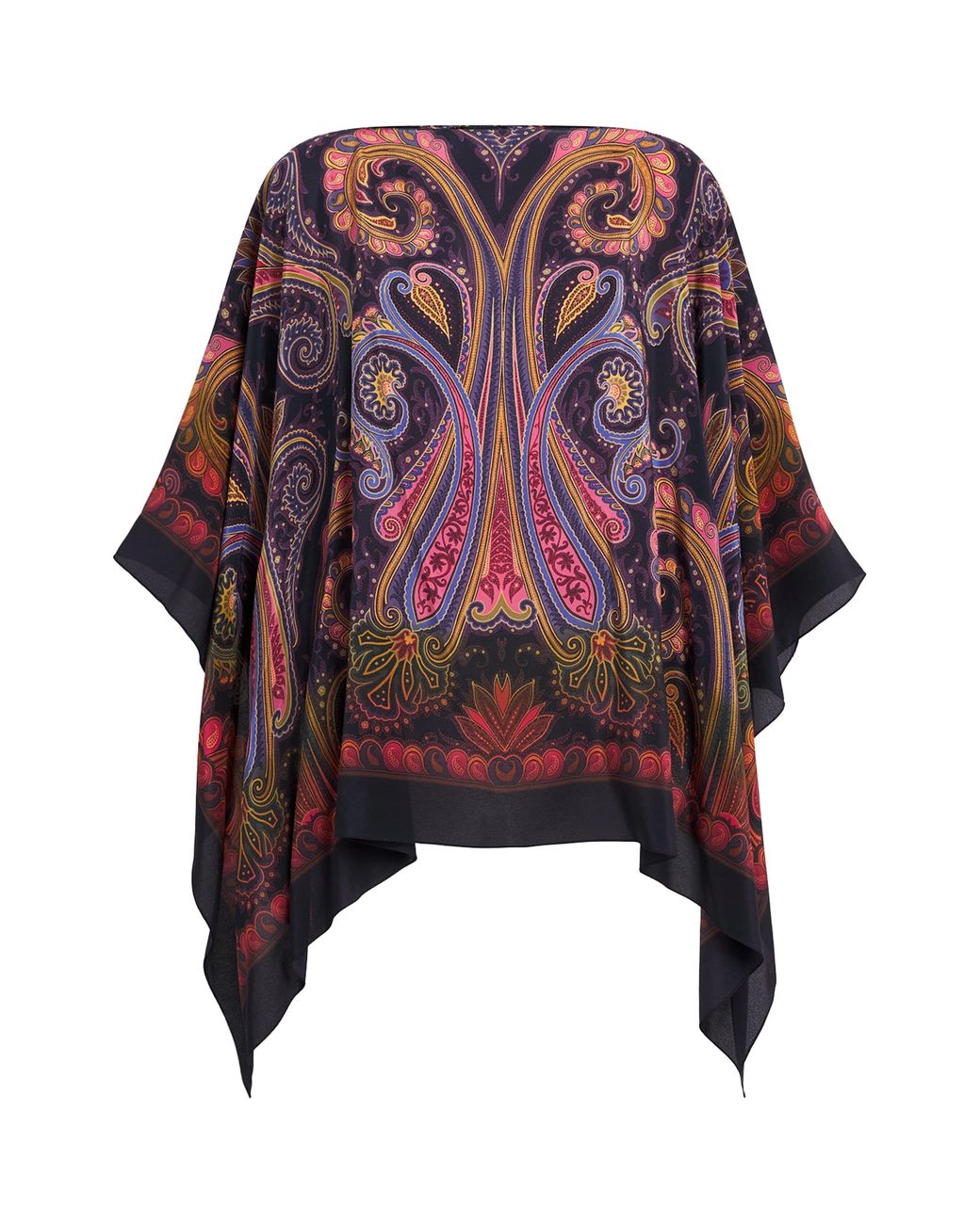 Etro Red Silk Paisley Poncho Blouse