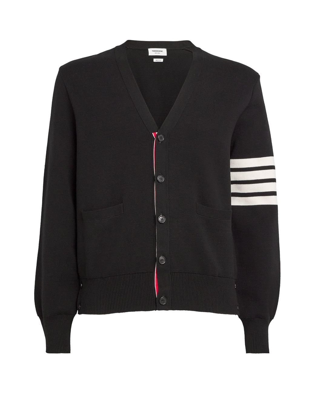 Thom Browne Black Milano-Stitch V-Neck Cardigan for men