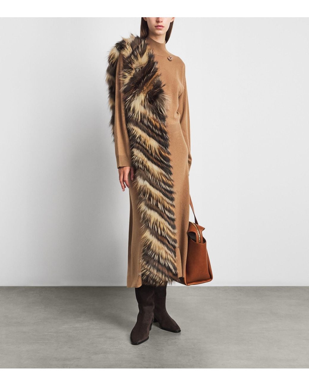 Yves Salomon Natural Fox Fur Striped Scarf