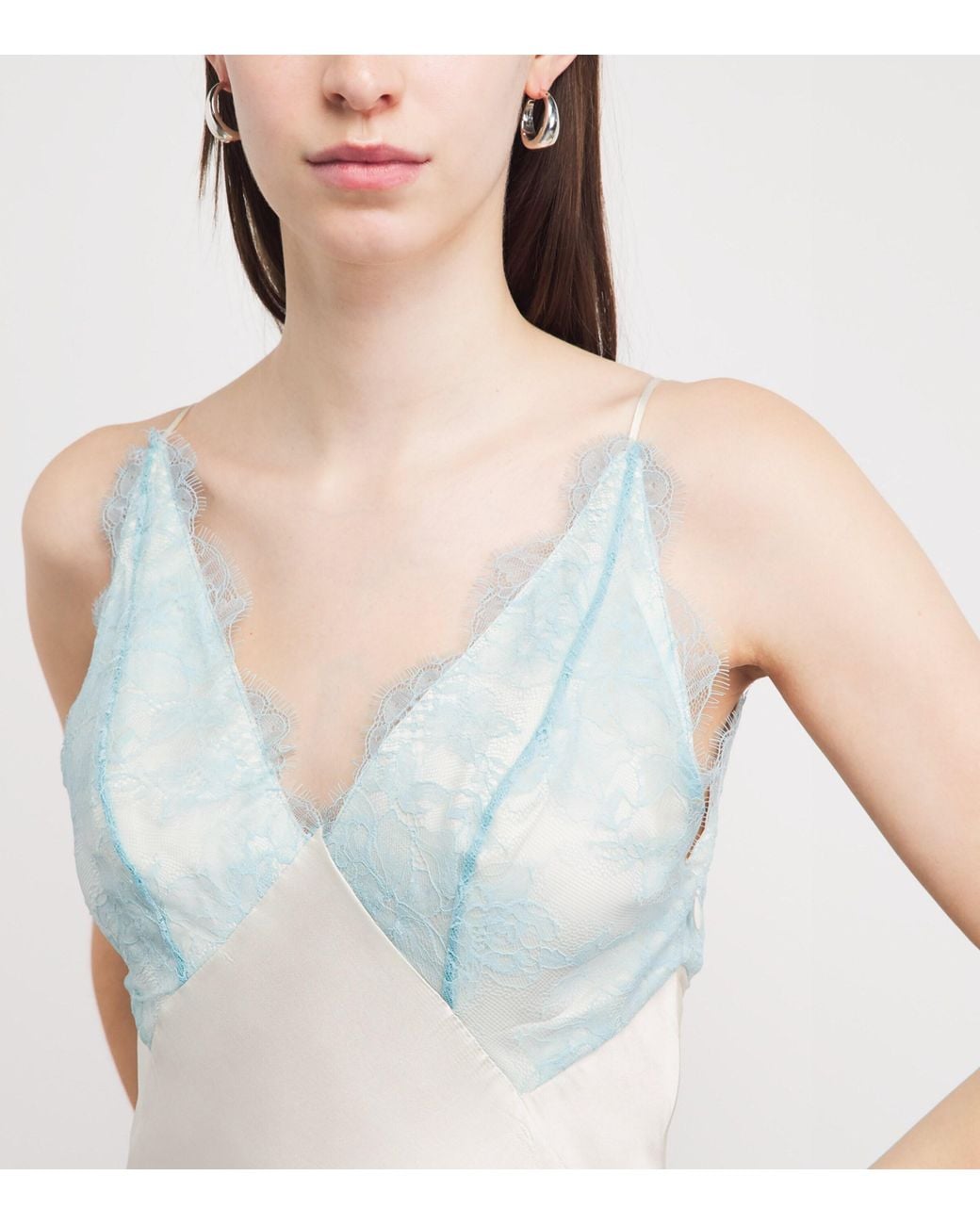 Sandro White Satin Lace-Trim Maxi Dress